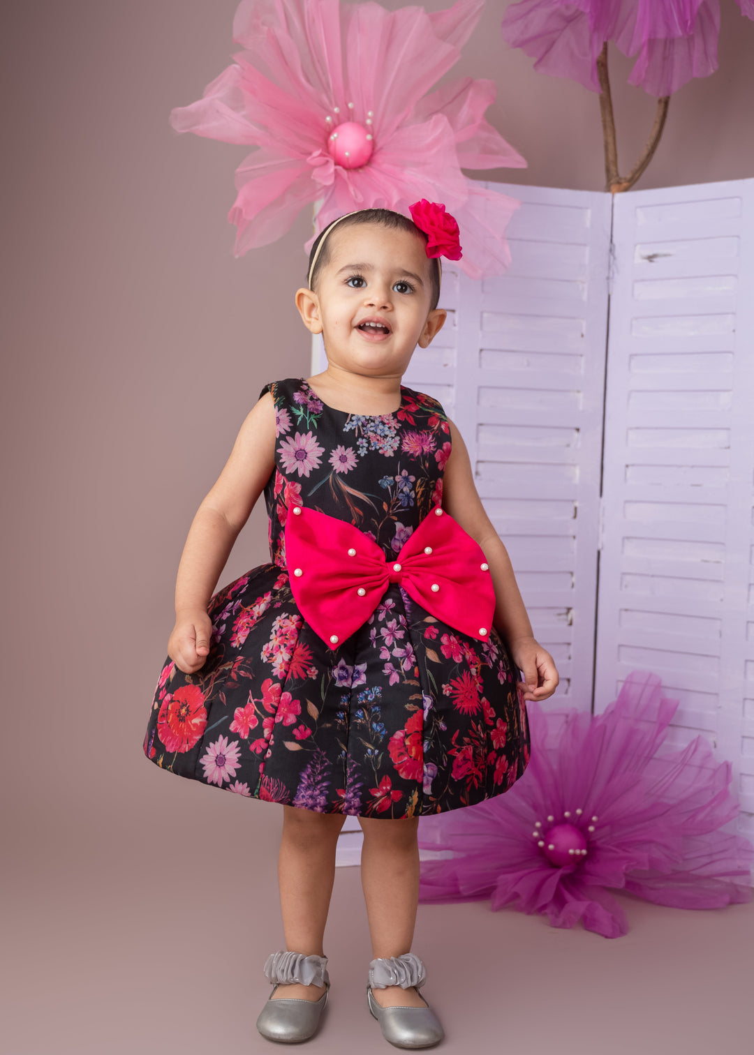 Black Floral Organza Printed Signature Flaired Dress