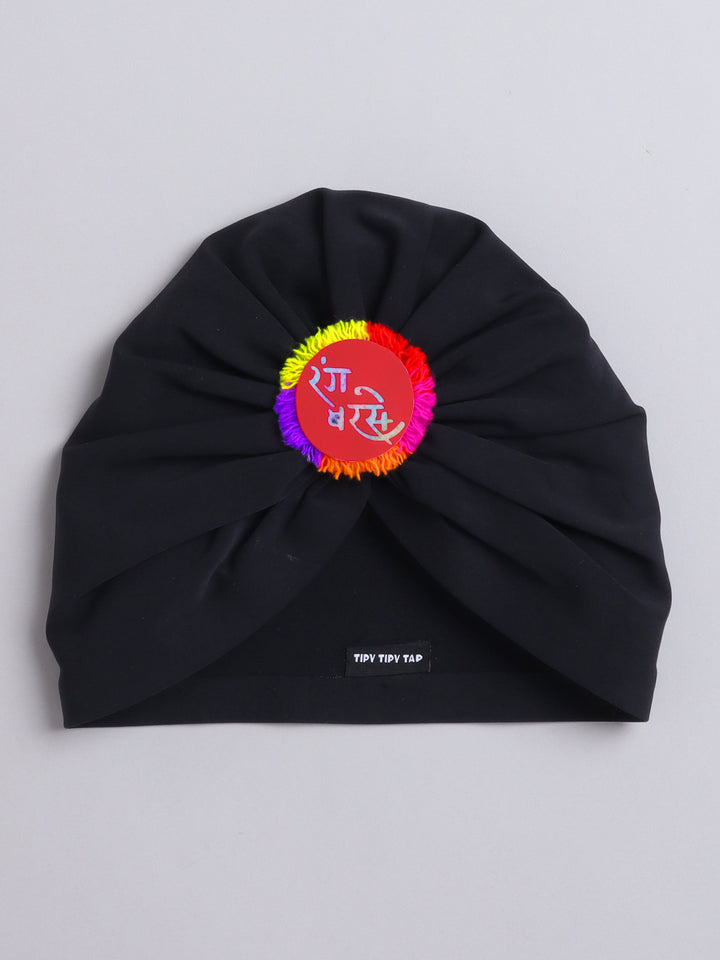 Unisex Cotton Rang Barse Adult Turban Cap- White/Black