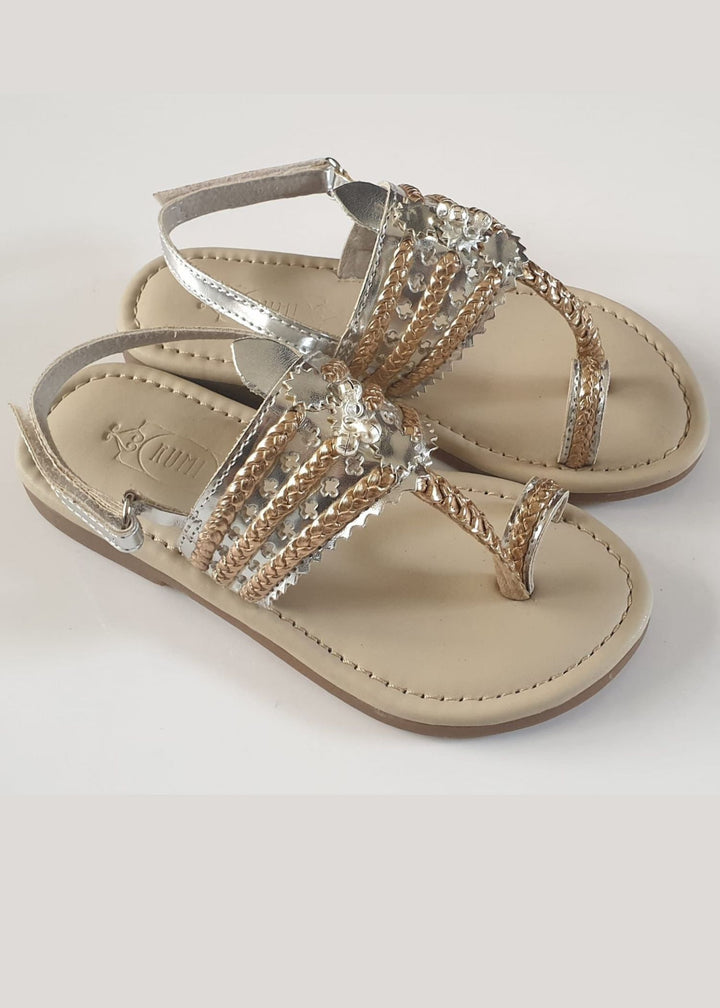 Silver And Rose Gold Beige Kolhapuri Sandals