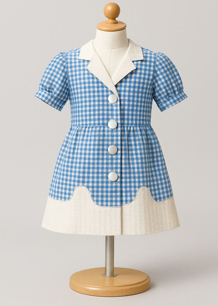 White And Blue Check Printed Cotton Frock