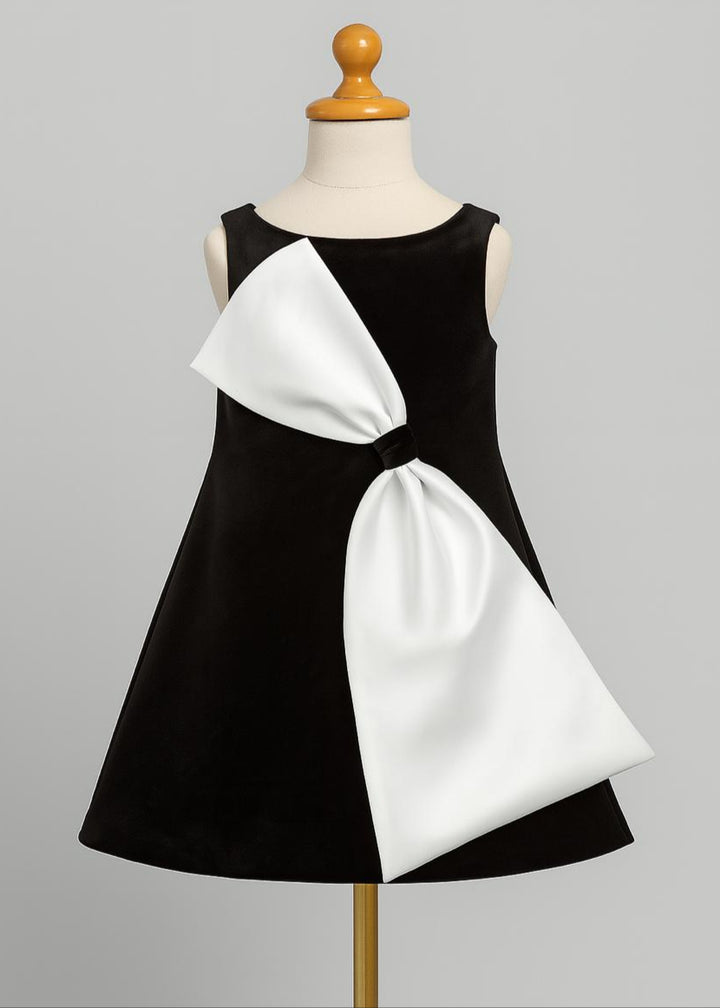Black And White Sleeveless Big Bow A-line Dress