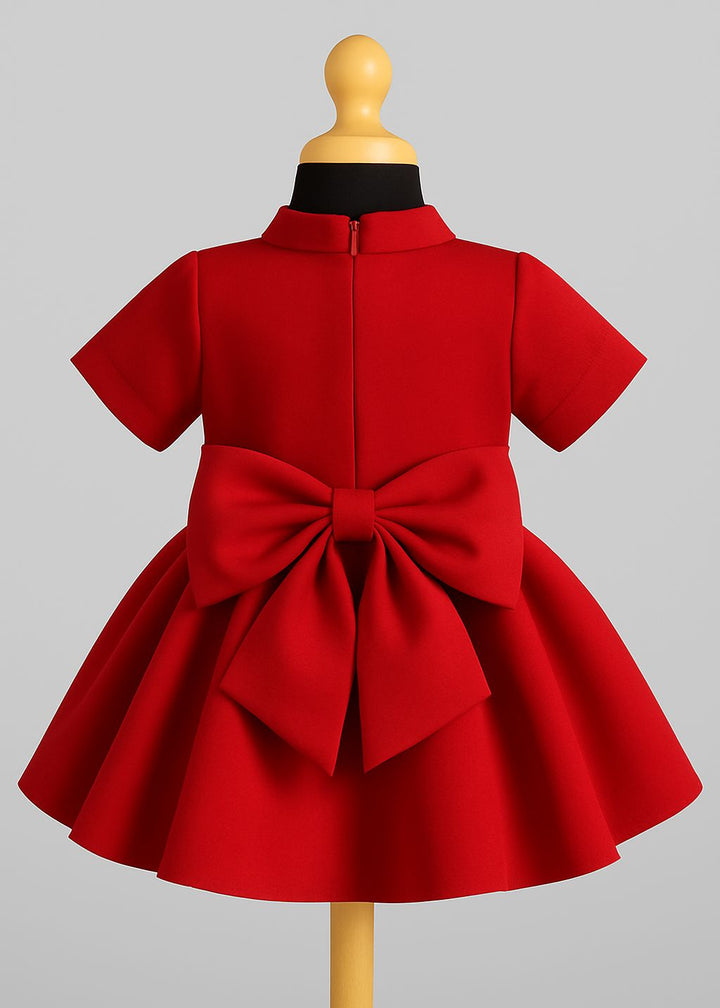 Red Scuba Bow Flared Dress