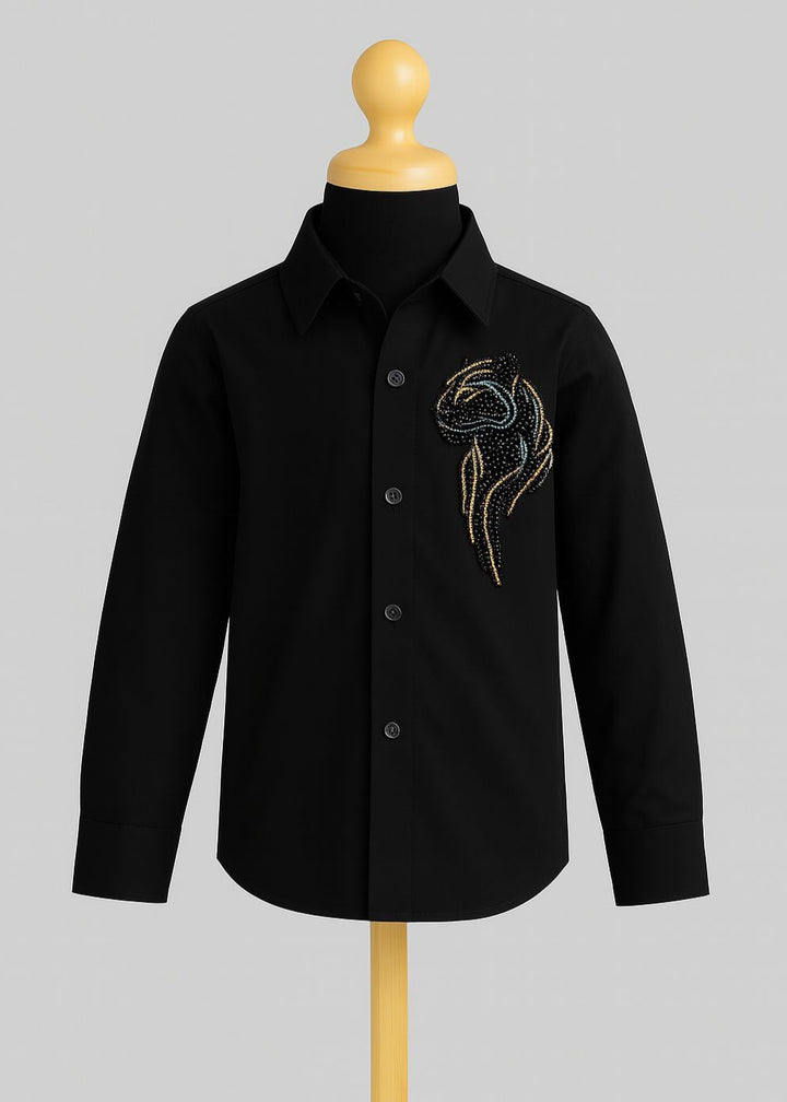 Black Leopard Embroidery Full Sleeves Shirt