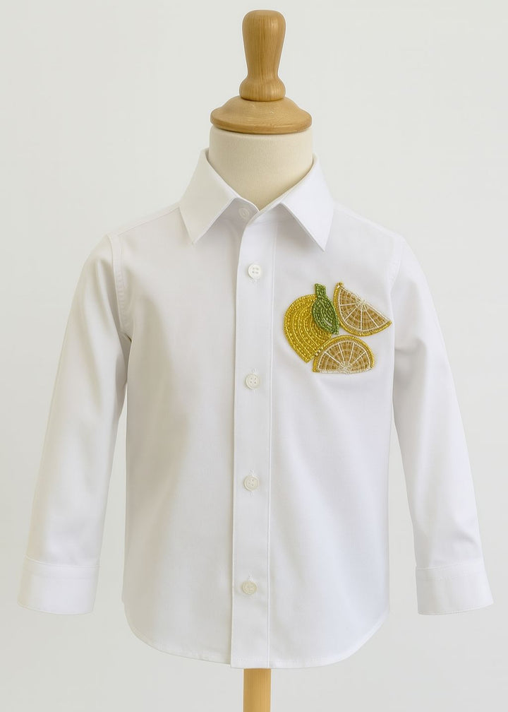 White Classic Graphic Embroidery Cotton Shirt