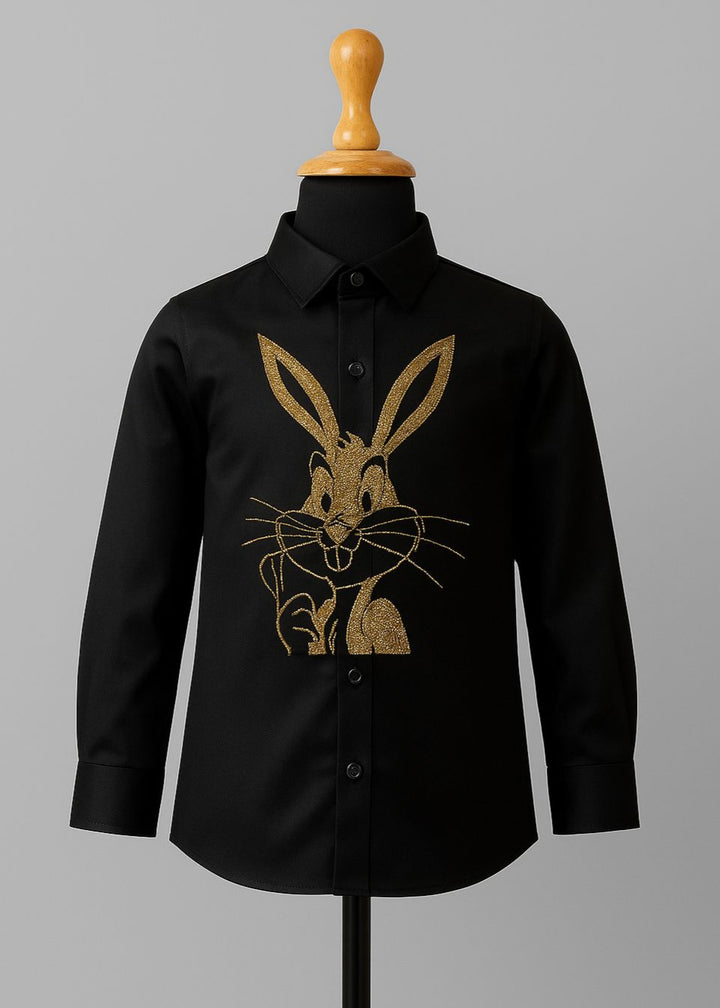 Black Bunny Hand Embroidered Cotton Shirt