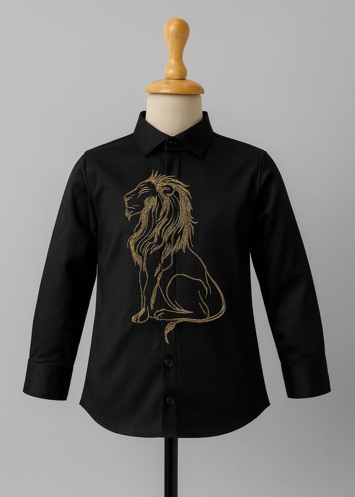 Black Lion Hand Embroidered Cotton Shirt