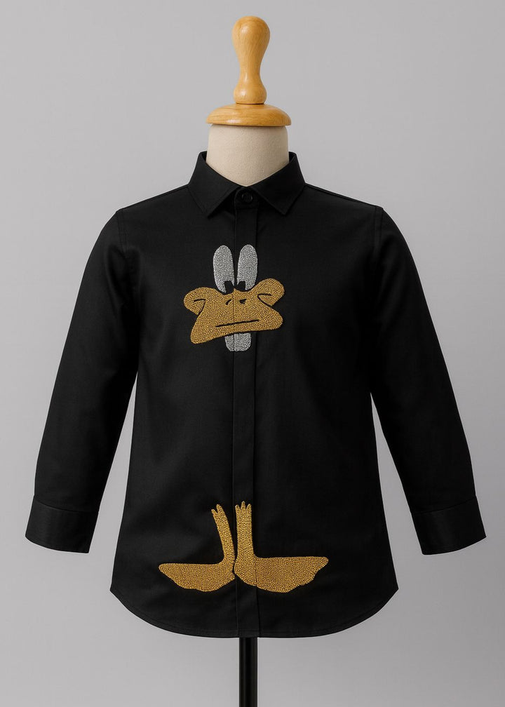 Black Daffy Duck Hand Embroidered Cotton Shirt