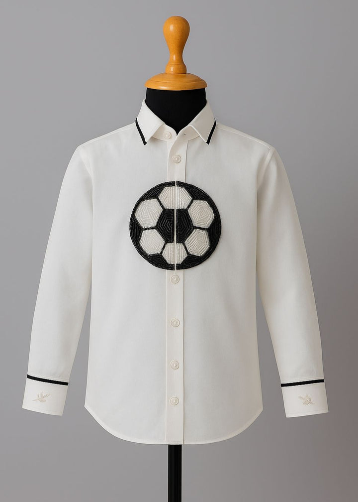 Black & White Soccer Football Embroidered Cotton Shirt