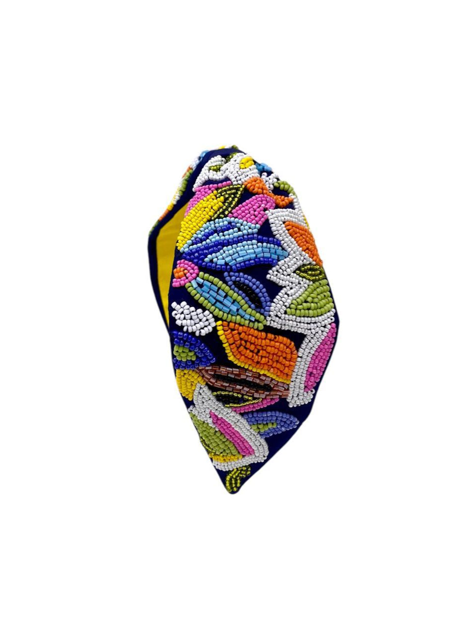 Blue Floral Handmade Beaded Embroidered Hairband