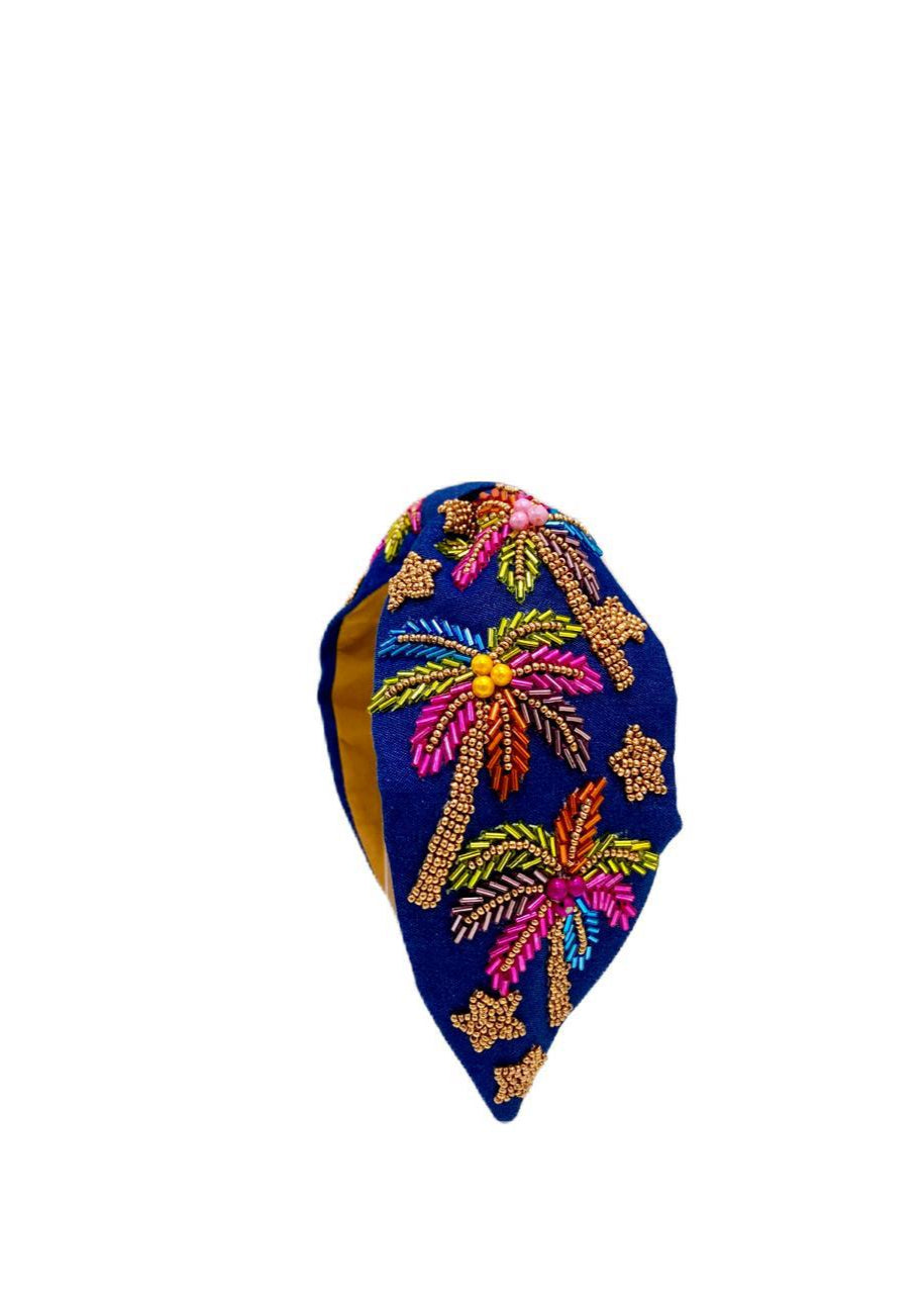Blue Palm Tree Embroidered Hairband