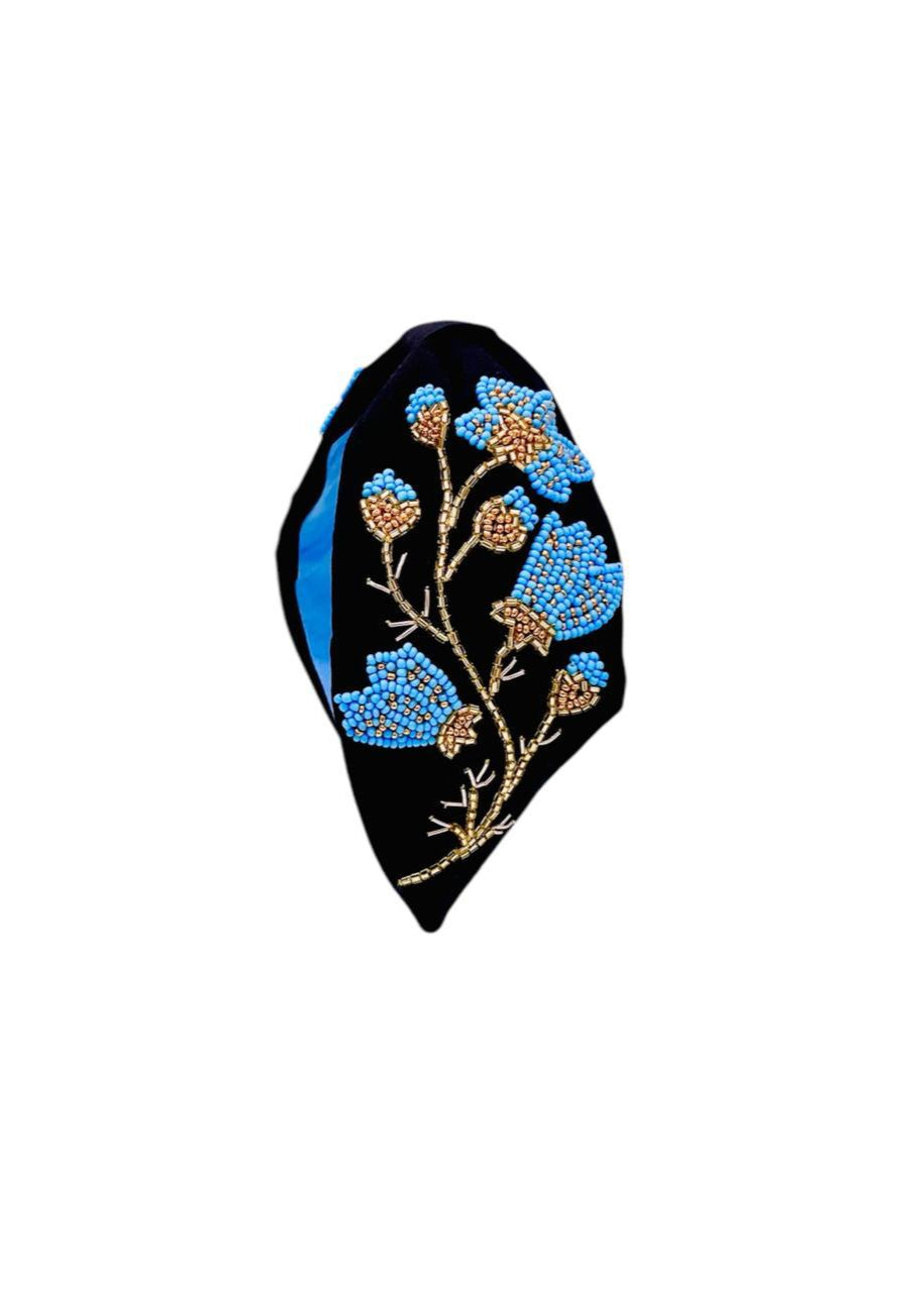 Black And Blue Beads Embroidered Hairband