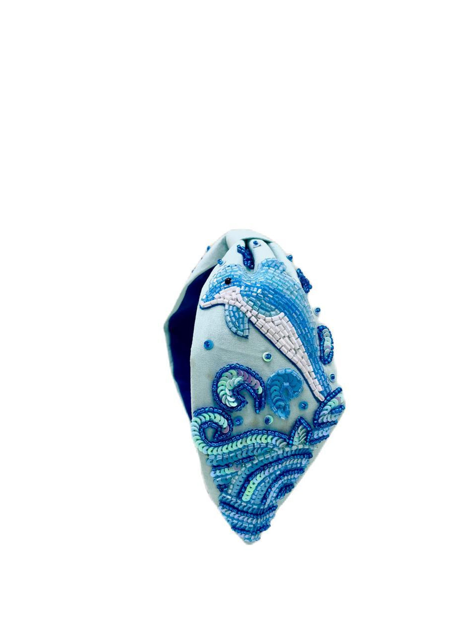 Blue Shark Beads Embroidered Hairband