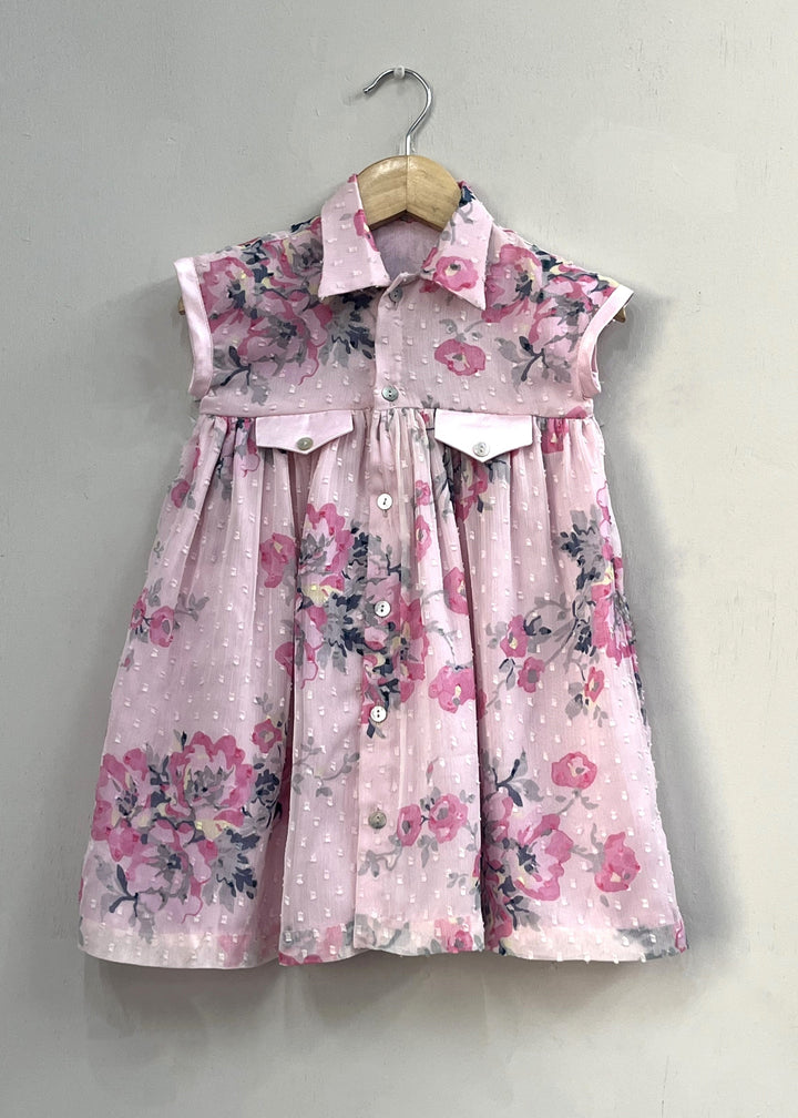 Baby Pink A-Line Shirt Dress With Gathers