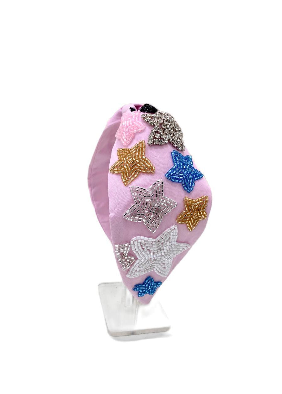 Pink Star Handmade Embroidered Hairband