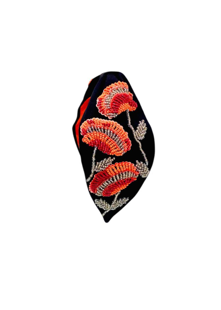 Black and Red Beads Embroidered Hairband