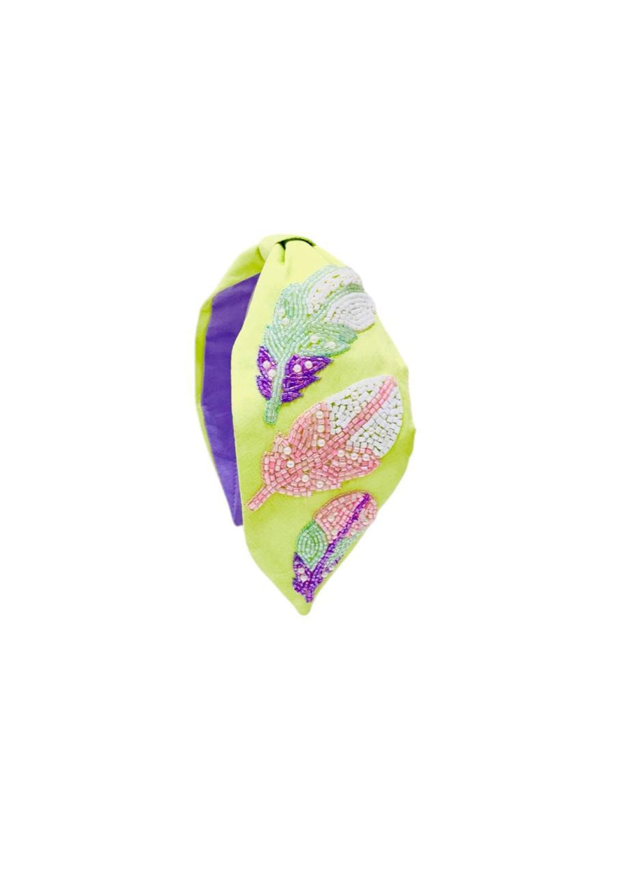 Neon Yellow Leaf Handmade Beads Embroidered Hairband