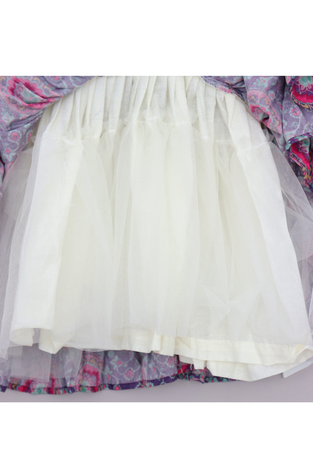 Purple Printed And Lace Detailing Muslin Dress