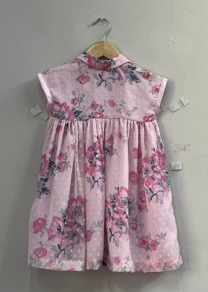 Baby Pink A-Line Shirt Dress With Gathers