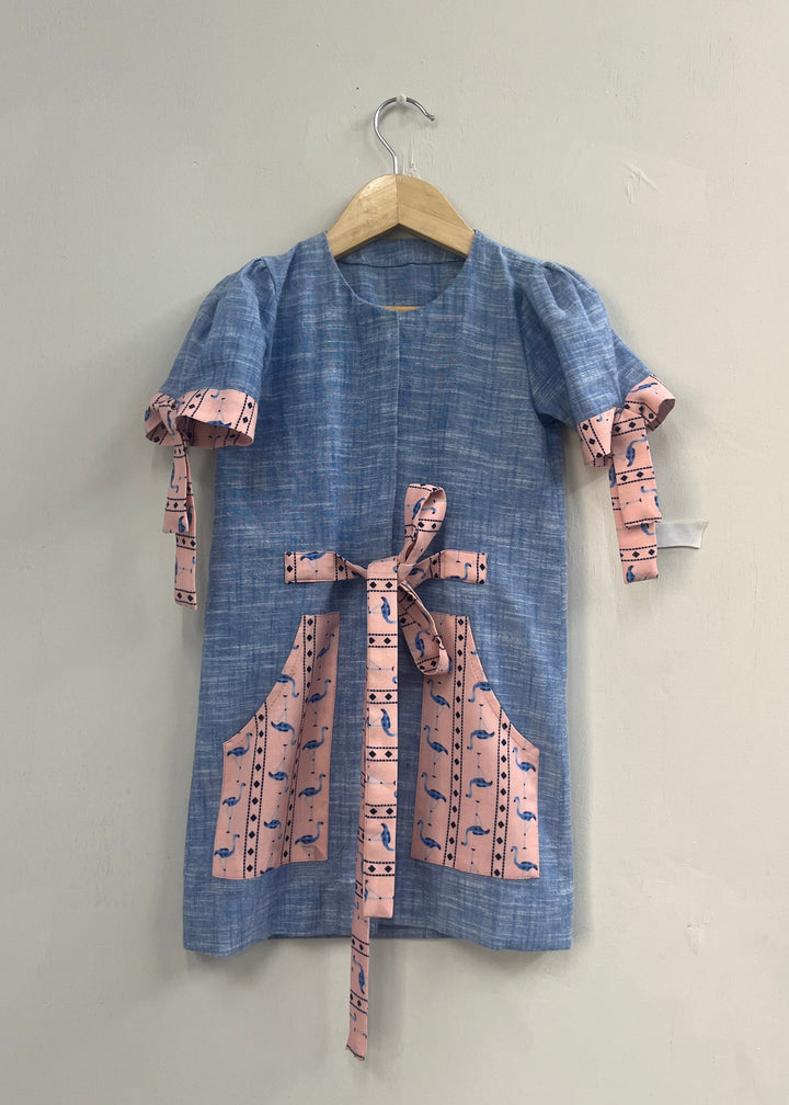 Blue Denim Shirt Dress With Pocket Details