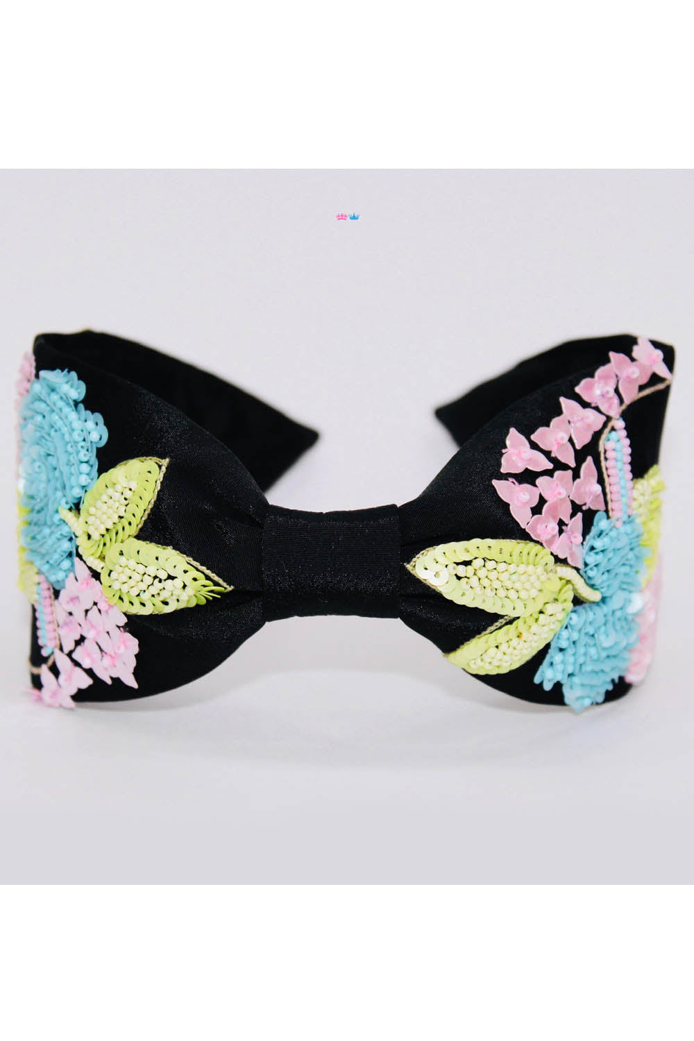 Black with multi color flower embroidery hairband