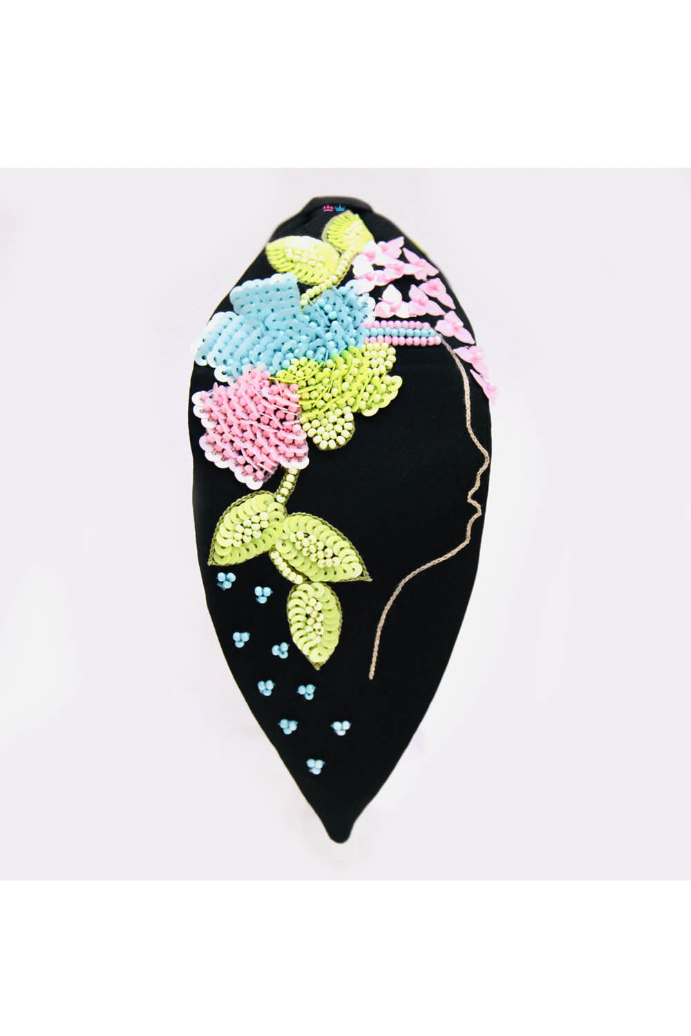 Black with multi color flower embroidery hairband
