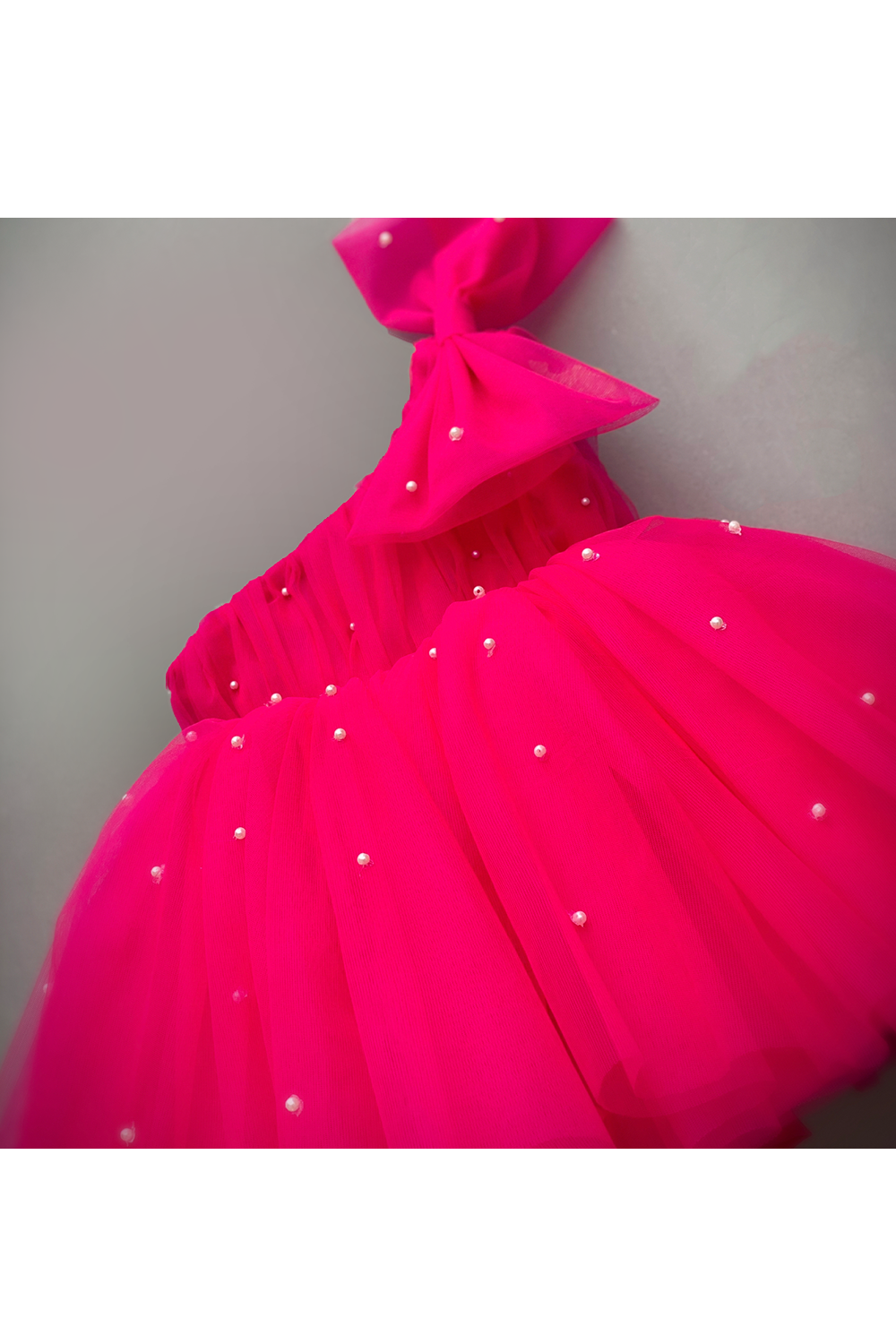 Pearls embroidered one shoulder bow dress