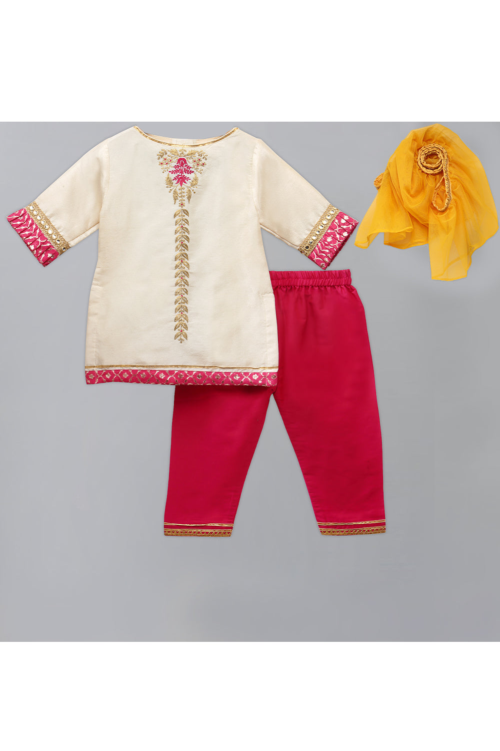 Off White Embroidered Kurta With Pink Pant Set