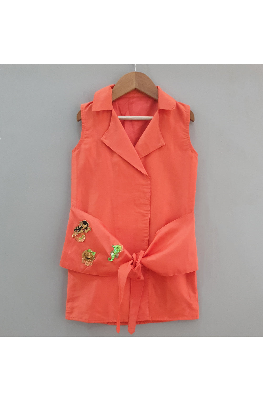 Orange embroidered belt one piece dress