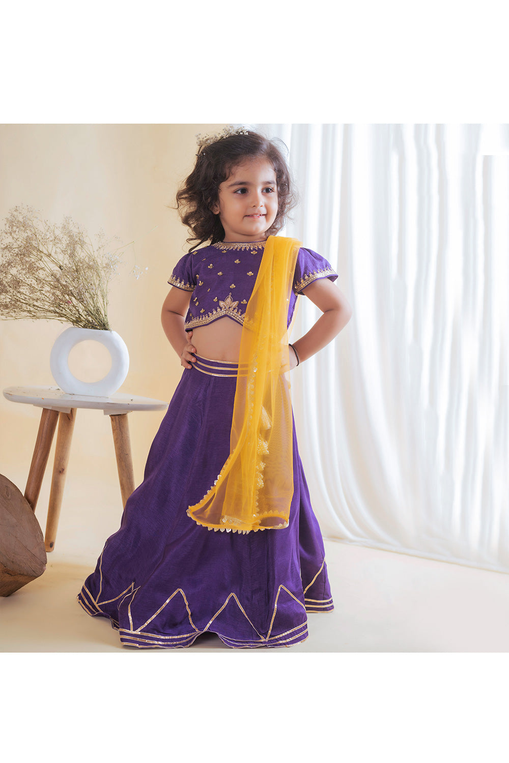 Purple Buti Embroidered Top With Lace Detailing Lehenga Set
