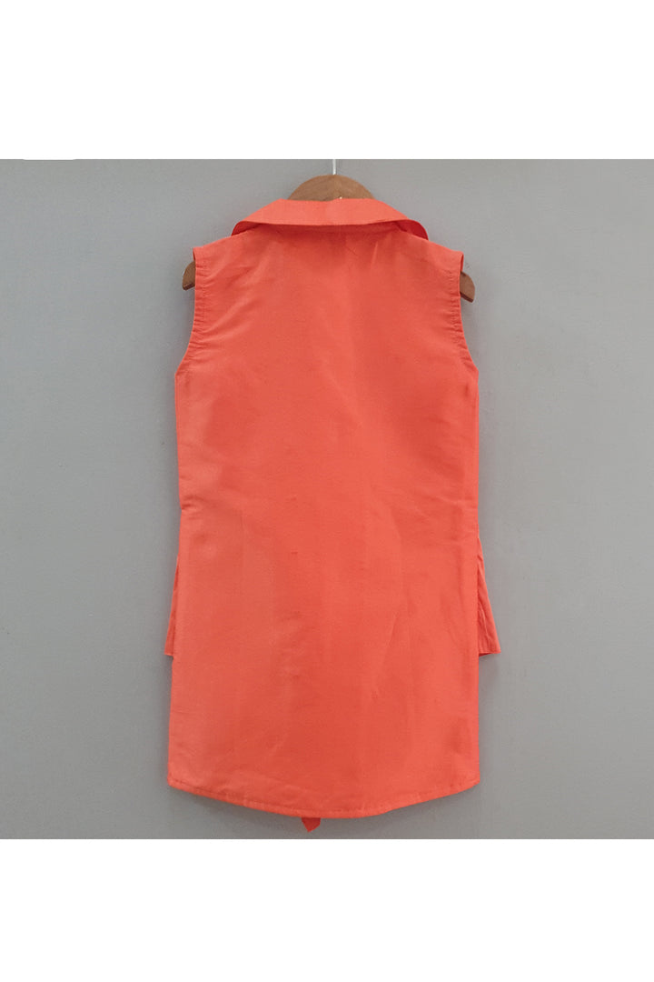 Orange embroidered belt one piece dress