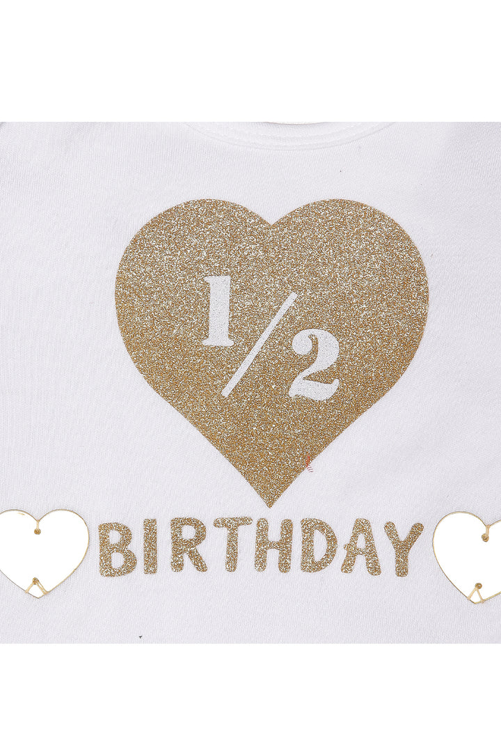 Purple half birthday bodysuit with tutu skirt and hairband