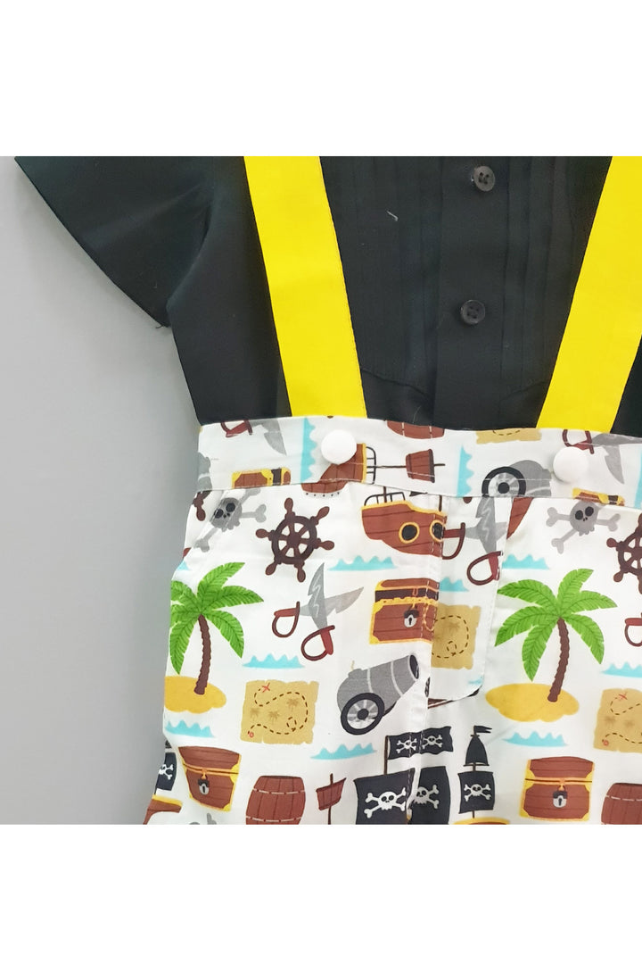 Pirate theme shirt suspender and shorts set with bow