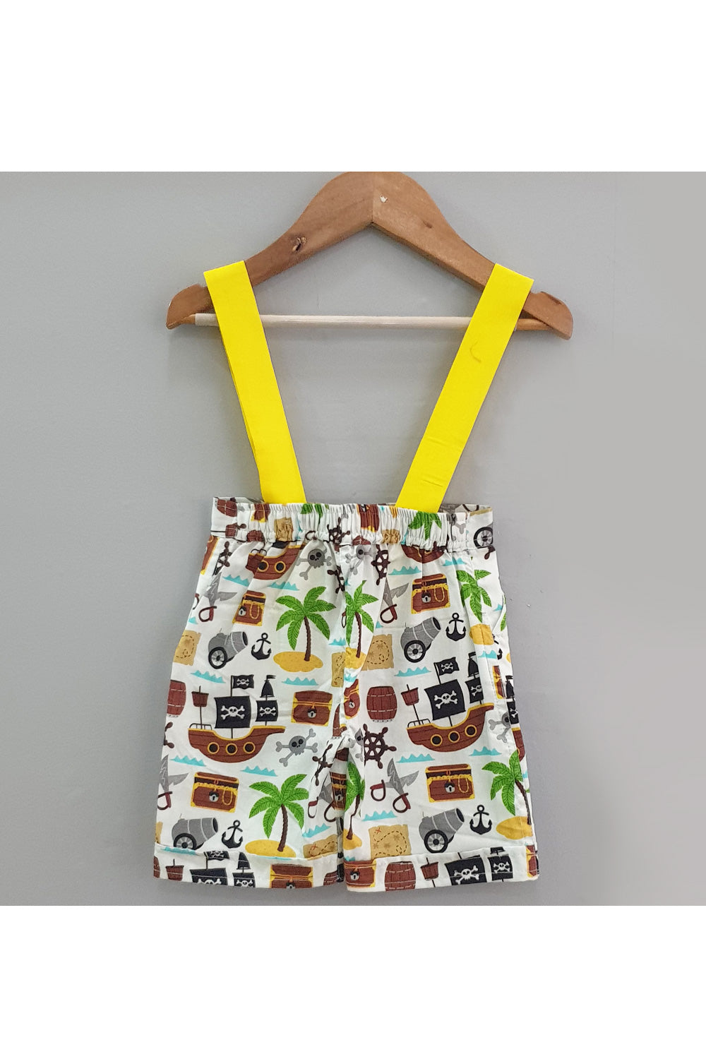 Pirate theme shirt suspender and shorts set with bow