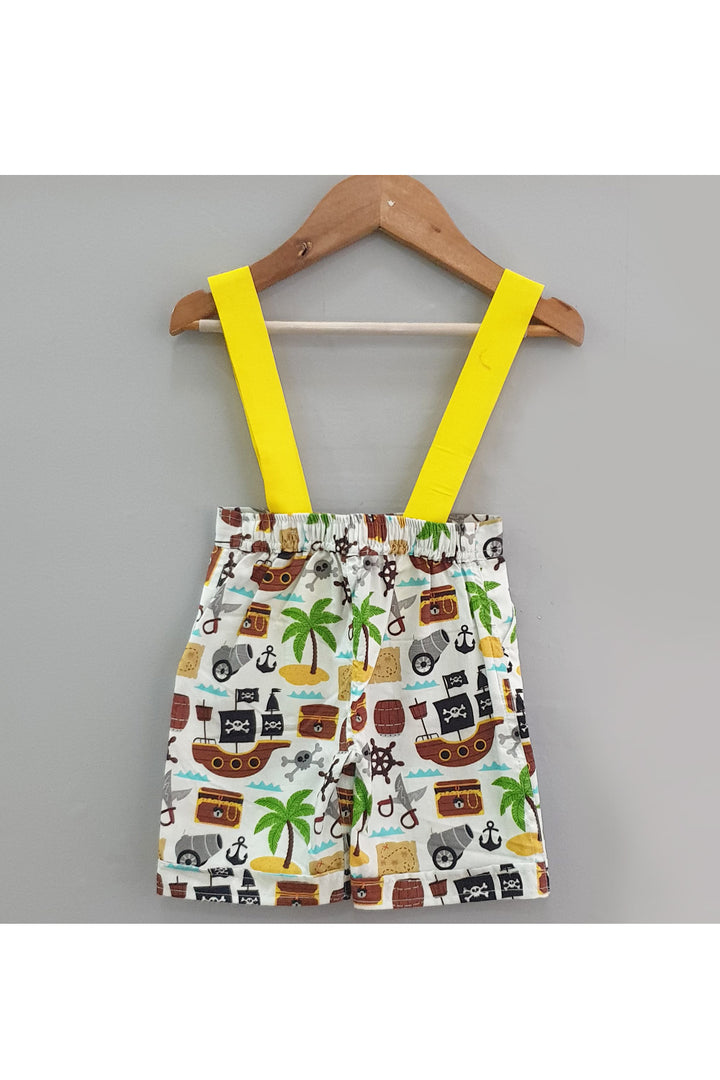Pirate theme shirt suspender and shorts set with bow