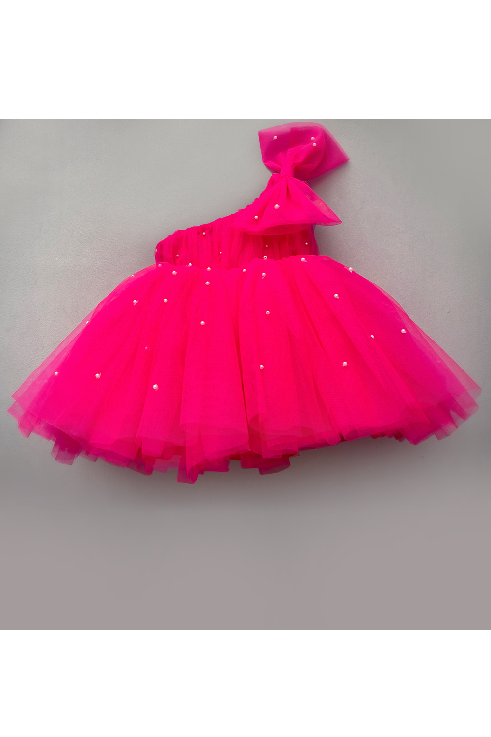 Pearls embroidered one shoulder bow dress