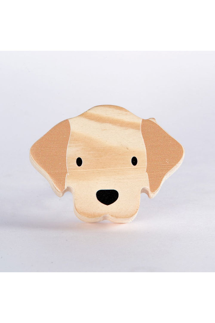 Beige Dog Face Wooden Knob