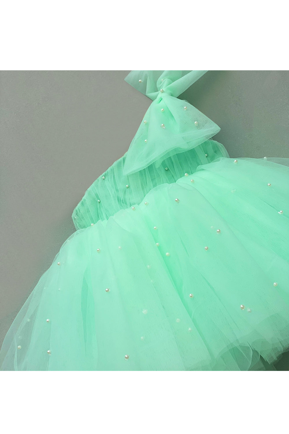 Pearls embroidered one shoulder bow dress