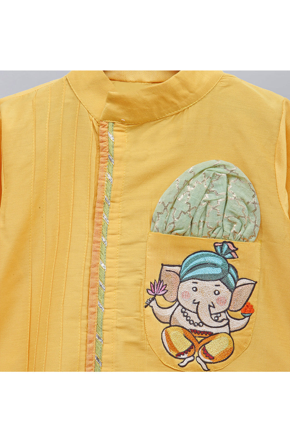 Mustard Yellow Ganpati Embroidered Kurta With Off White Dhoti Set