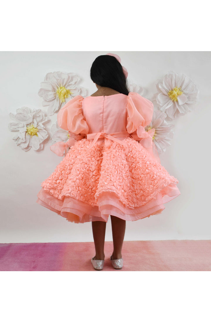 Peach Pleated Organza Layered Dress