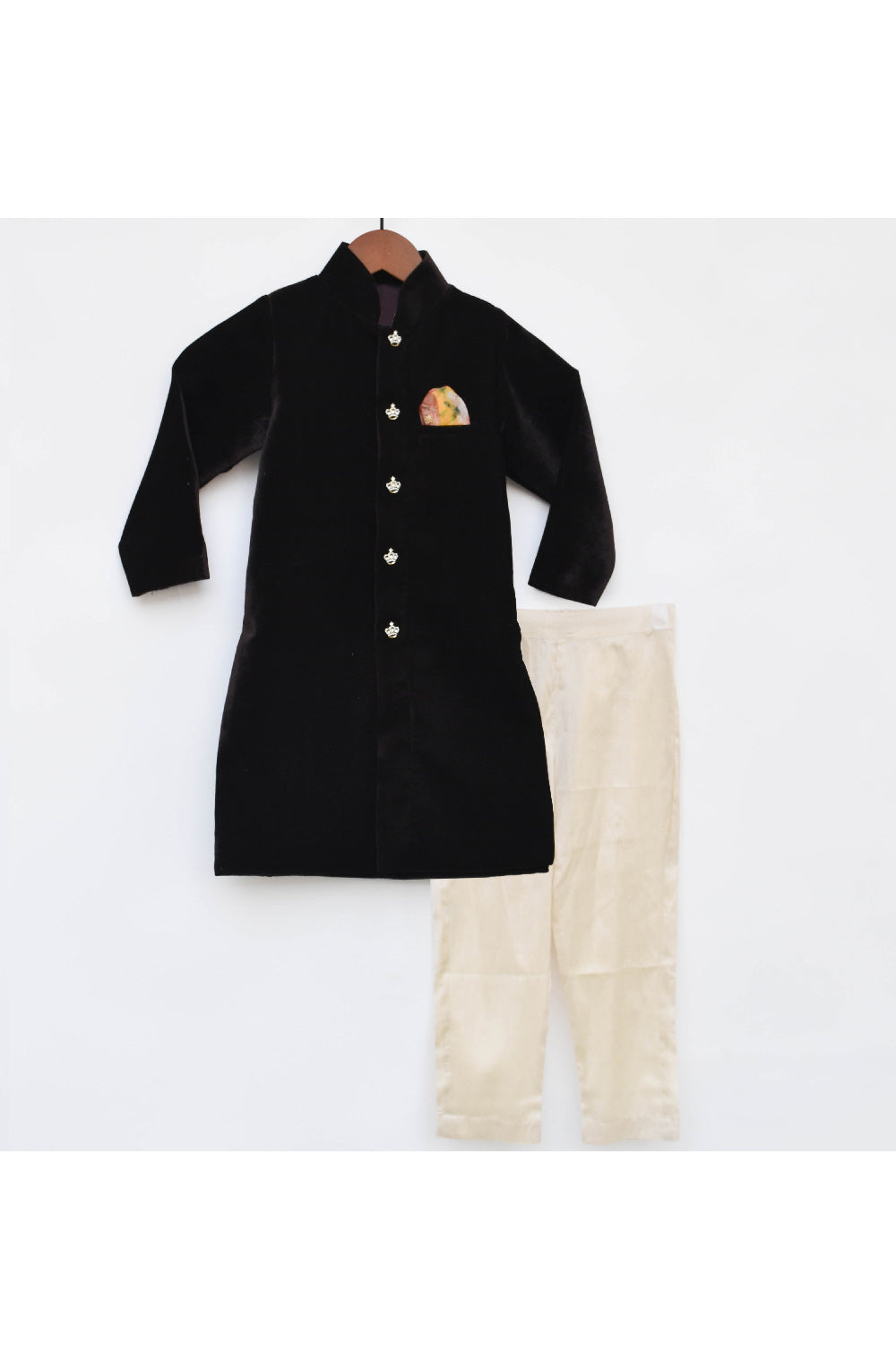 Brown Velvet Achkan With Pyjama Set