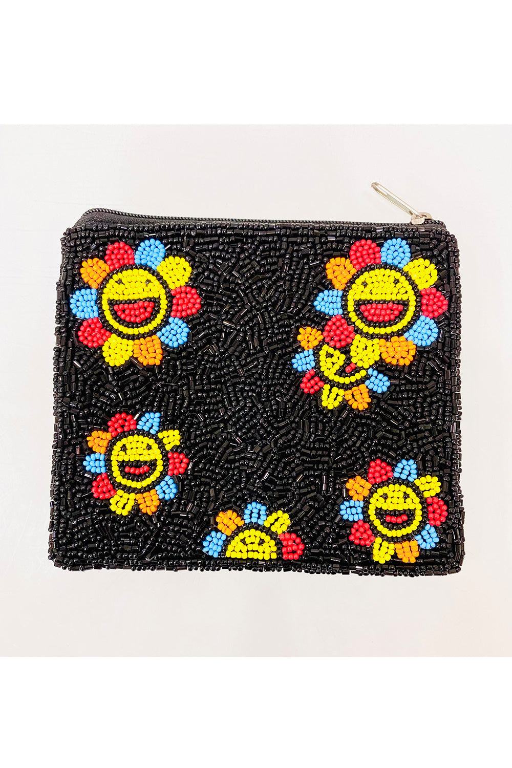 Black Flower Beads Embroidered Coin Purse