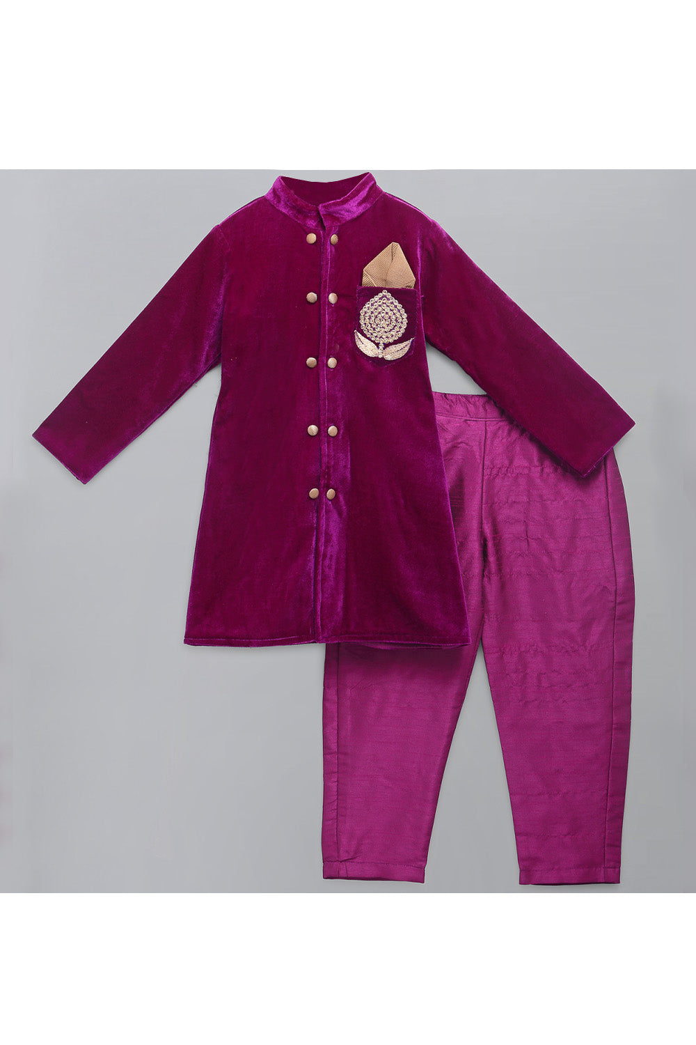 Purple Velvet Sequins Work Bandgala with Pants