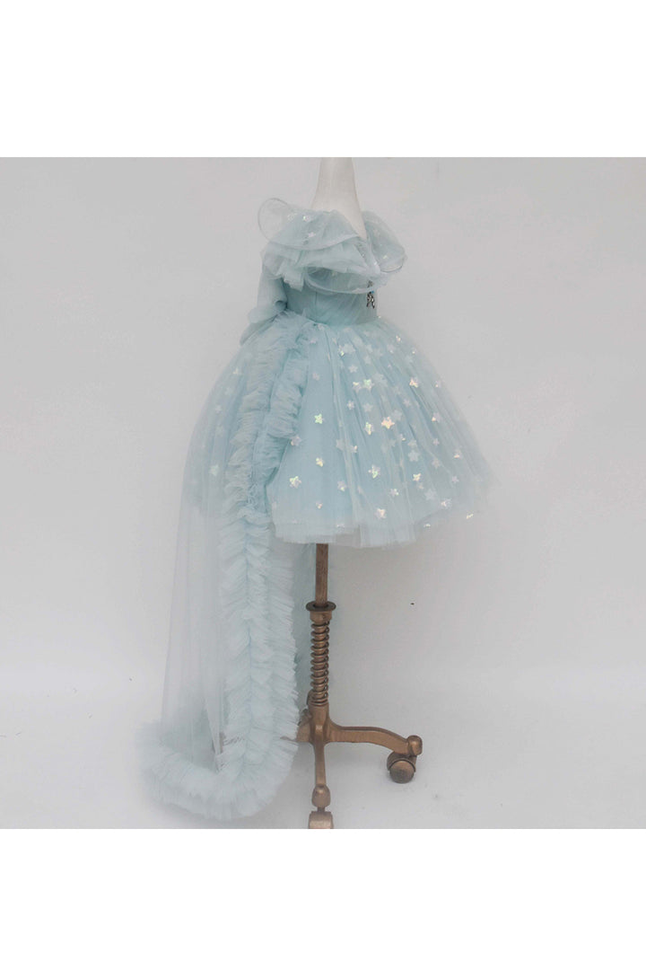 Light blue star printed net dress