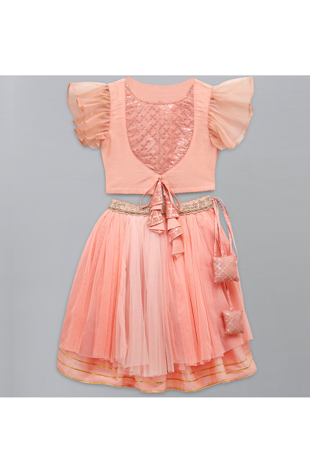 Peach Ruffled Top With Double Layered Lehenga