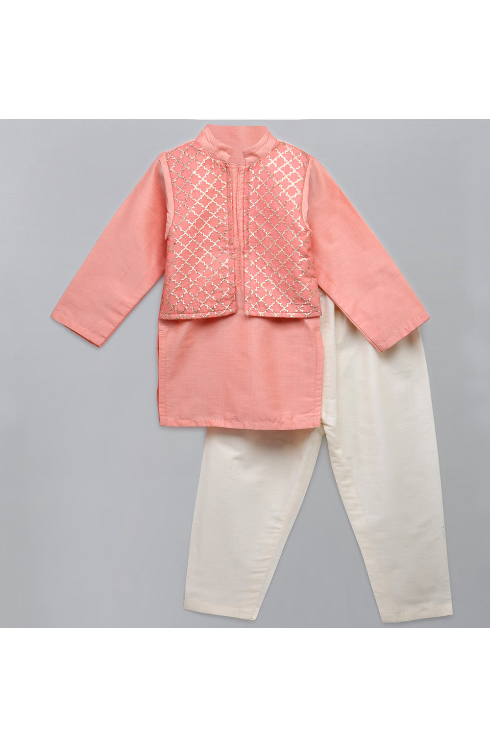 Pastel Pink Cotton Silk kurta With Attached Jacket Pyjama Set
