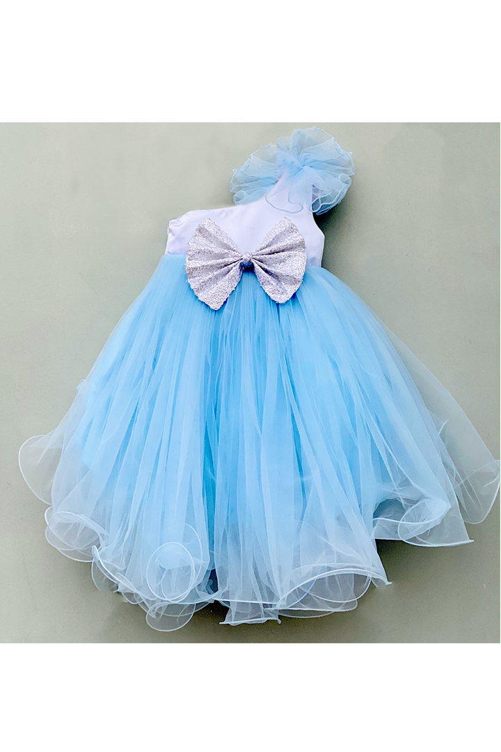 Blue and white princess embroidery high low dress