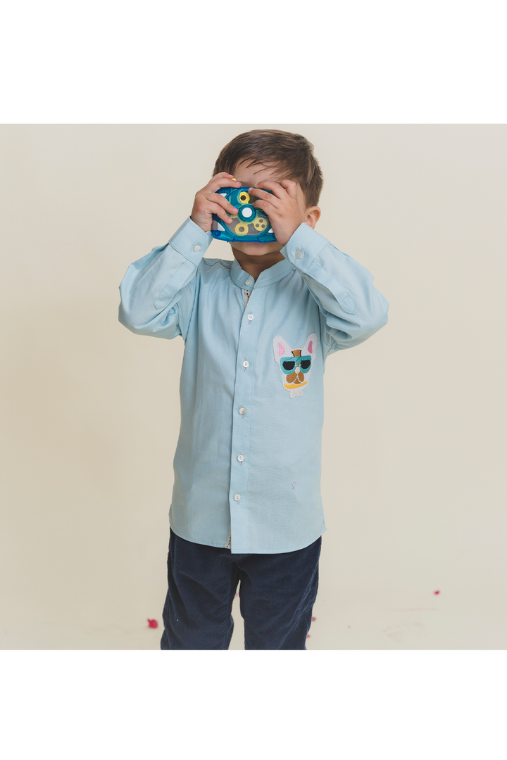 Dog embroidery patch blue shirt