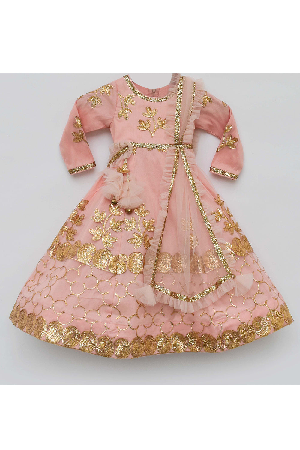 Peach gotta work embroidered anarkali with dupatta