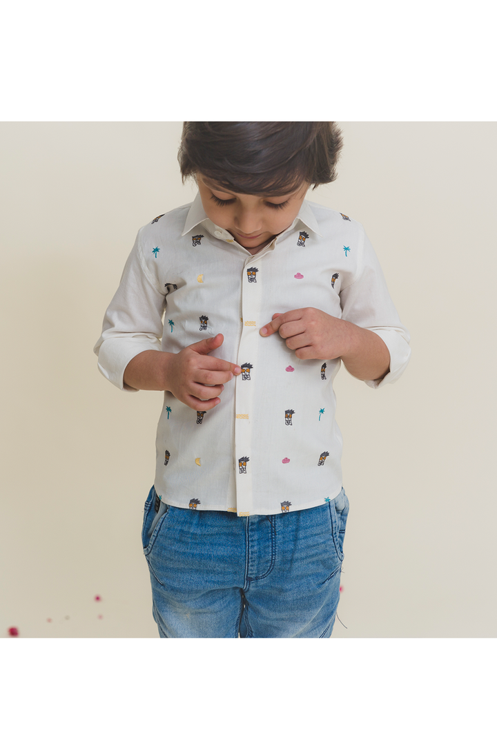 Boy face hand embroidered white shirt