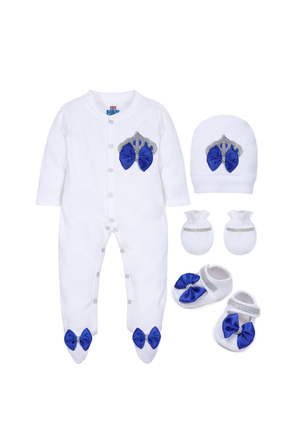 White Embroidered Wings Detailing Sleepsuits Set
